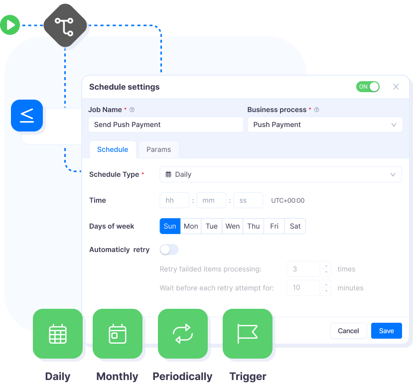 Business Process Scheduler to run on schedule with advanced features